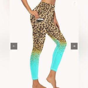 Leopard Print and Turquoise Ombre Leggings